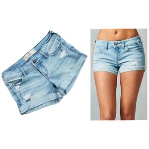 New HOLLISTER Midi Distressed Denim Shorts Longest Length Cuffed Hem SZ 1
